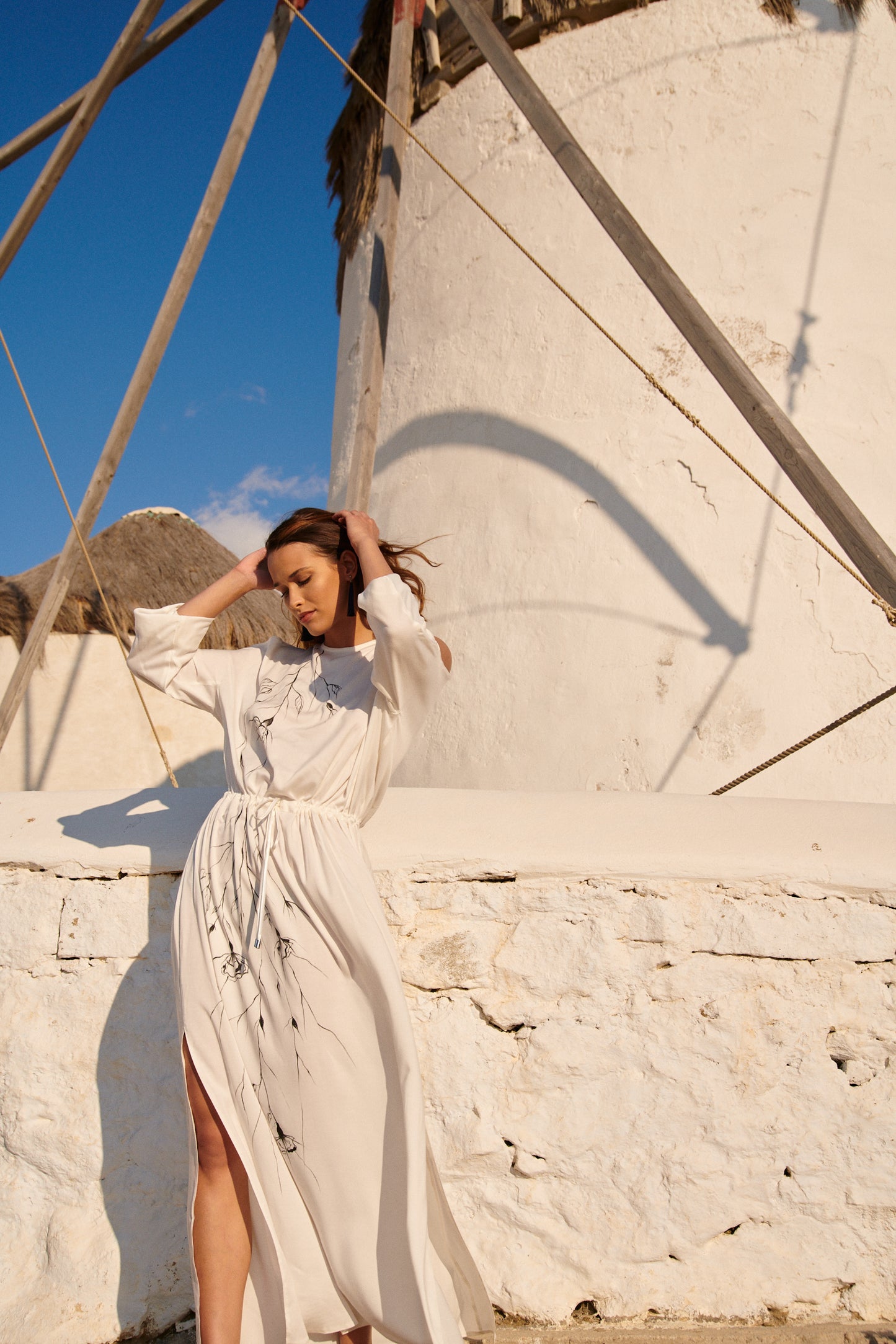 Flowers White Long Dress